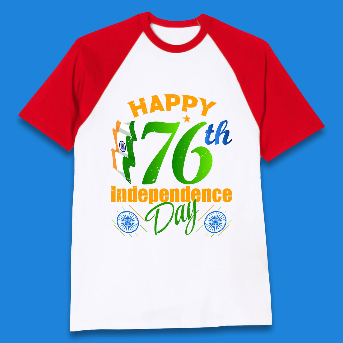 Happy India 76th Independence Day 15th August Patriotic Indian Flag Baseball T Shirt