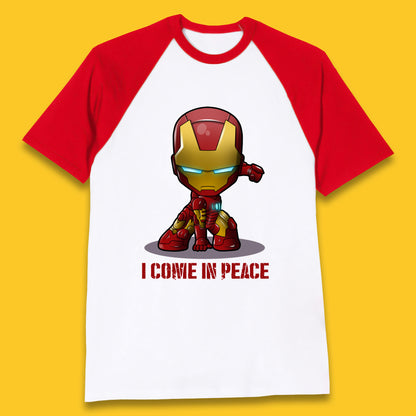 I Come In Peace Marvel Avenger Movie Character Iron Man Superheros Ironman Costume Superheros Baseball T Shirt
