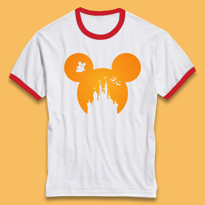 Disney Mickey Mouse Happy Halloween Disney Castle Halloween Scary Boo Flying Bats Ringer T Shirt