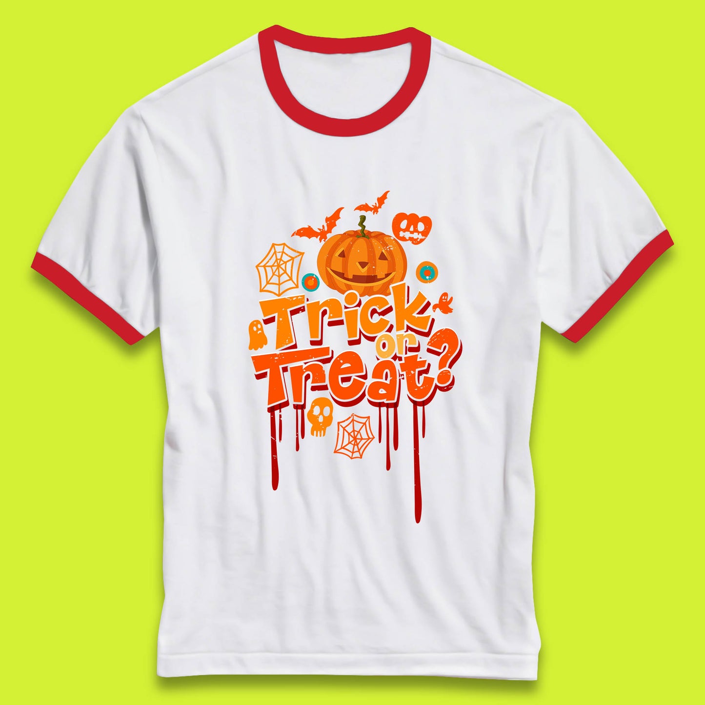 Trick Or Treat Halloween Pumpkin Blood Dripping Horror Scary Spooky Season Ringer T Shirt