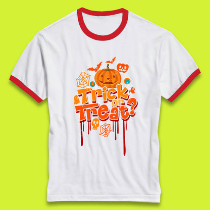 Trick Or Treat Halloween Pumpkin Blood Dripping Horror Scary Spooky Season Ringer T Shirt
