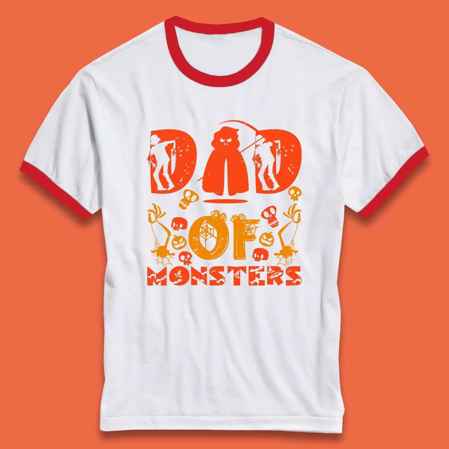 Dad Of Monsters Halloween Spooky Dad Dadster Halloween Costume Ringer T Shirt