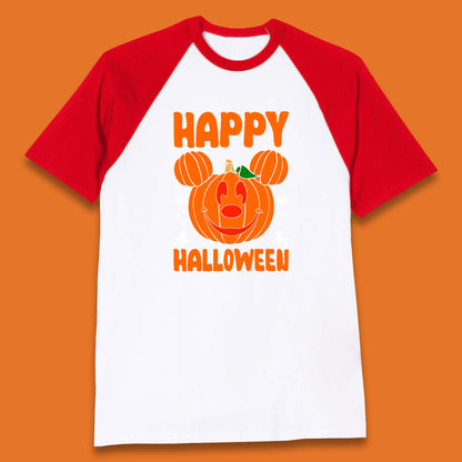 Happy Halloween Disney Mickey Mouse Jack-o-lantern Pumpkin Face Horror Scary Disney Trip Baseball T Shirt