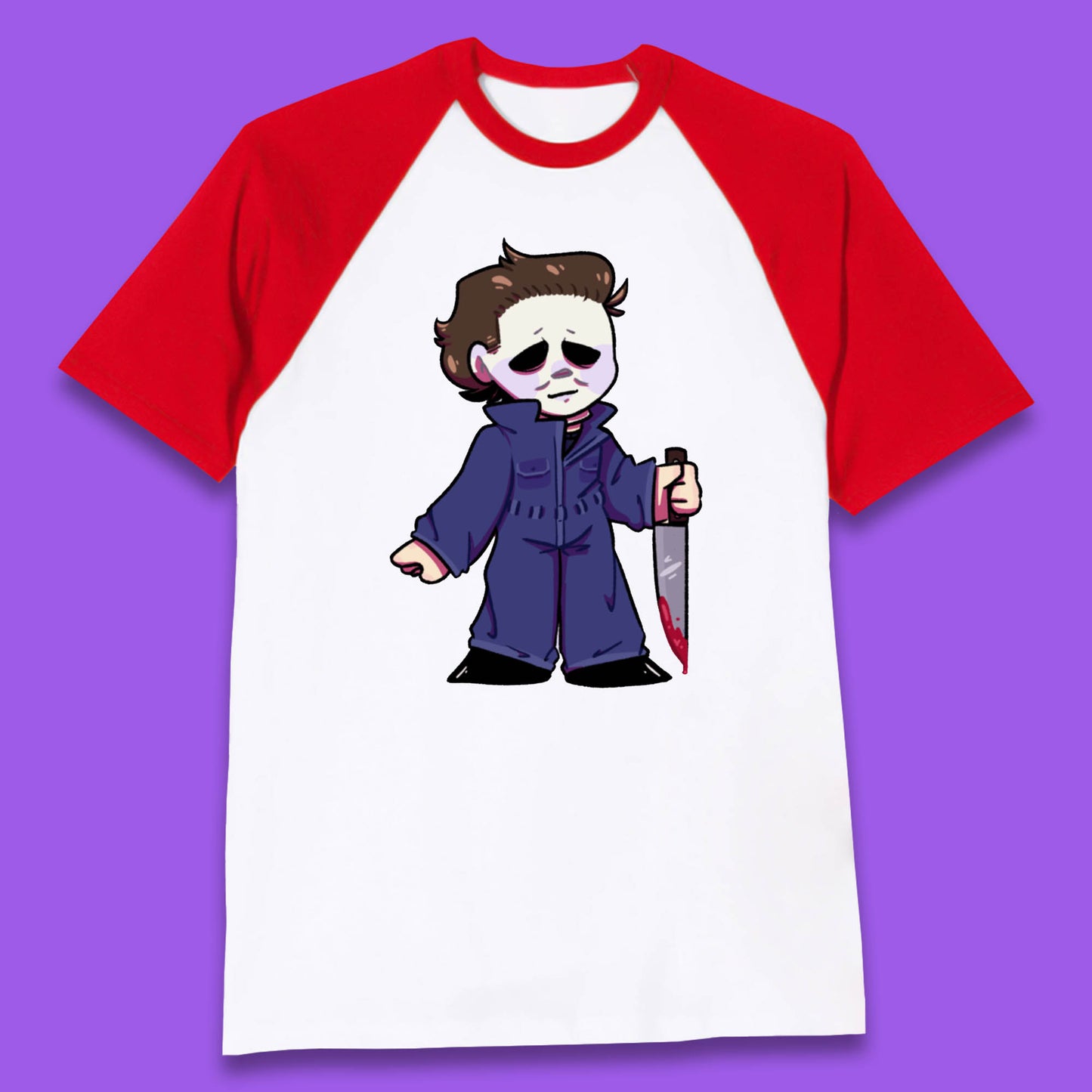 Chibi Michael Myers Holding Bloody Knife Halloween Serial Killer Horror Movie Character Baseball T Shirt