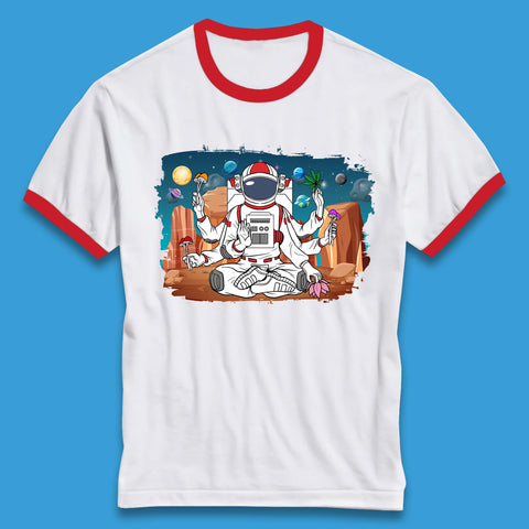 Meditating Astronaut Yoga Ringer T-Shirt