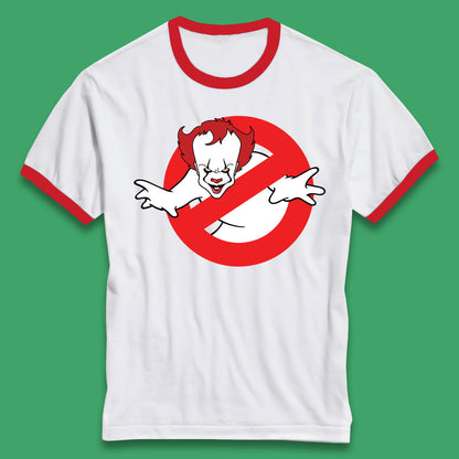 The Real Ghostbusters No Ghost Halloween IT Pennywise Clown Movie Mashup Parody Ringer T Shirt