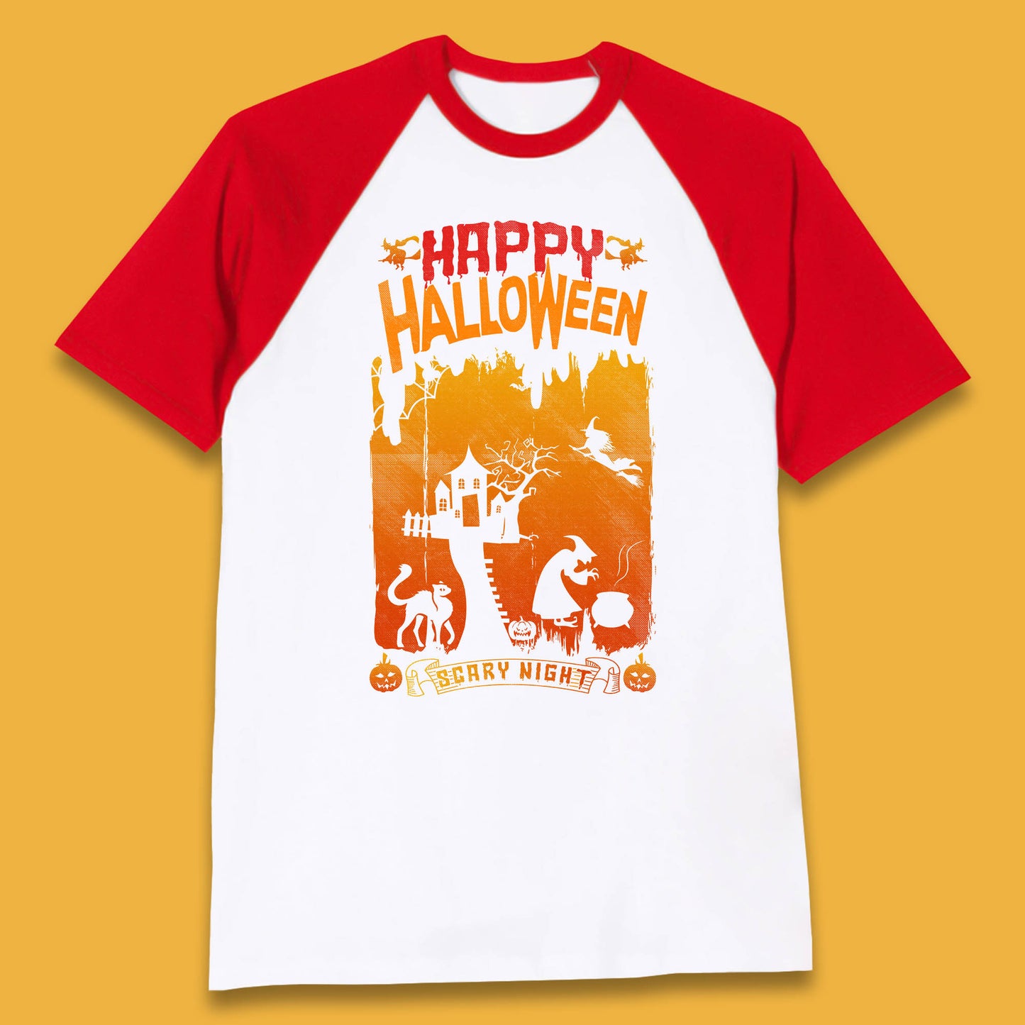 Happy Halloween Horror Hunted House Flying Witch Scary Spooky Night Baseball T Shirt