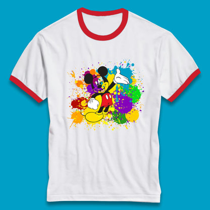 Abstract Paint Splashing On Disney Mickey Mouse Disneyland Trip Ringer T Shirt
