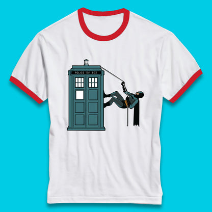 Batman Climbing Police Public Call Box DC Comics Superhero Movie Character Ringer T Shirt