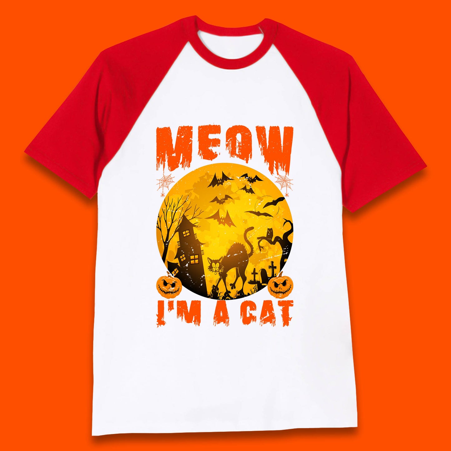 Meow I'm A Cat Halloween Black Cat Horror Scary Haunted House Baseball T Shirt