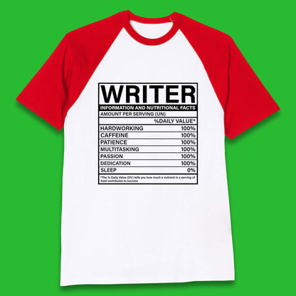 Writer Nutritional Facts Baseball T-Shirt