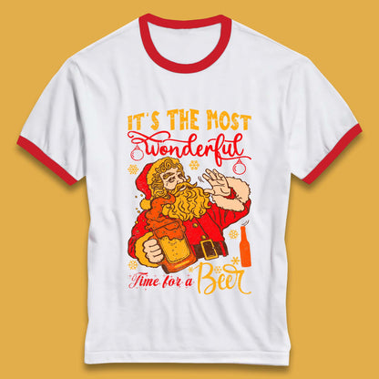 Santa Beer Time Christmas Ringer T-Shirt