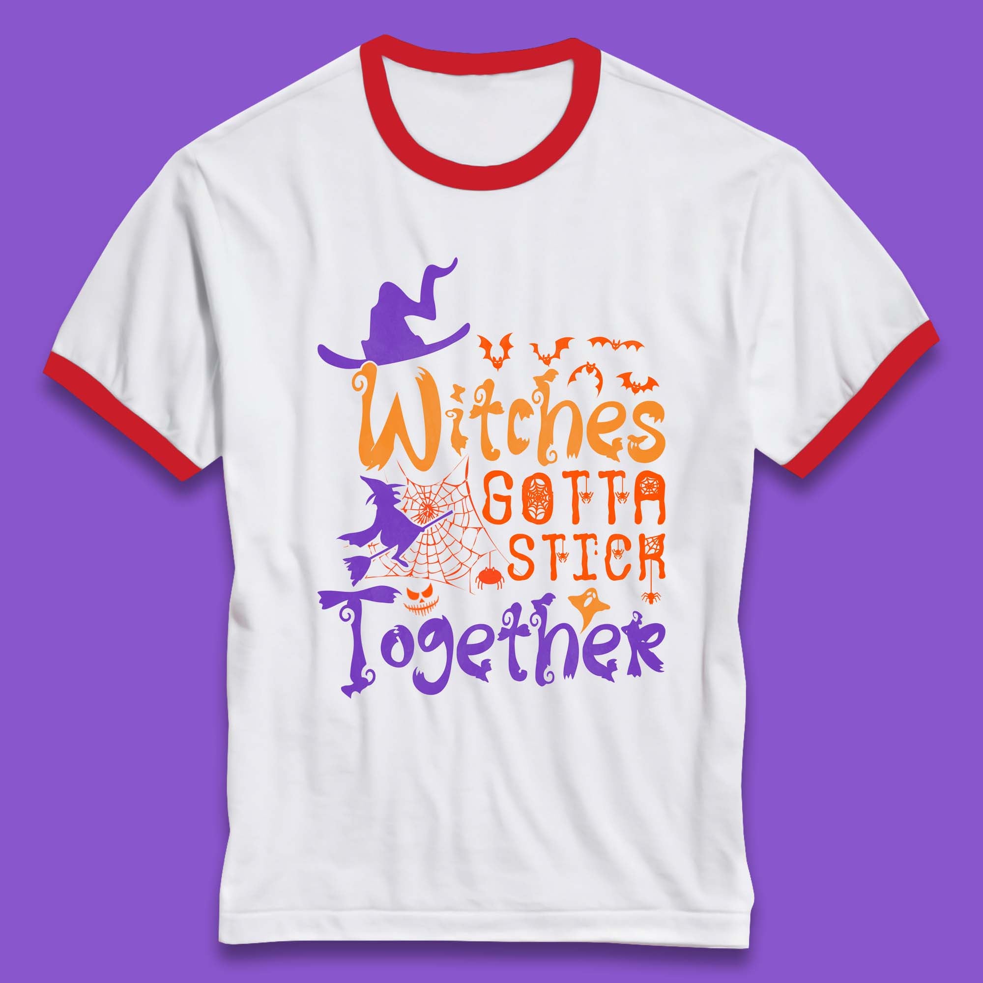 Witches Gotta Stick Together Funny Halloween Witchy Ringer T Shirt