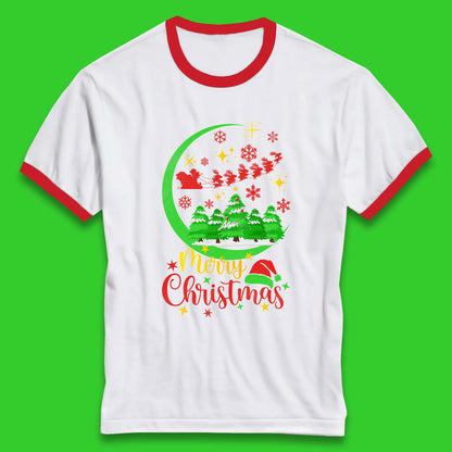 merry christmas santa trees ringer t shirt