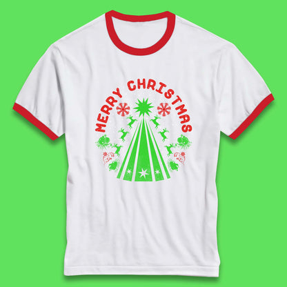 merry christmas reindeers ringer t shirt