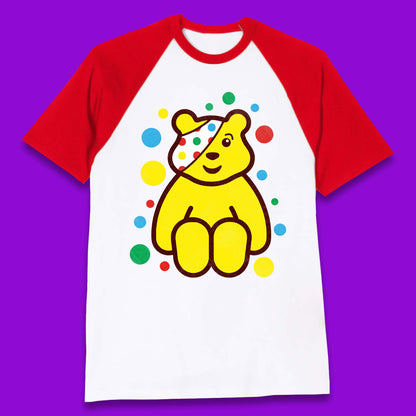 Children In Need Sitting Spotty Pudsey Bear Charity Raising Spotty Day Baseball T Shirt