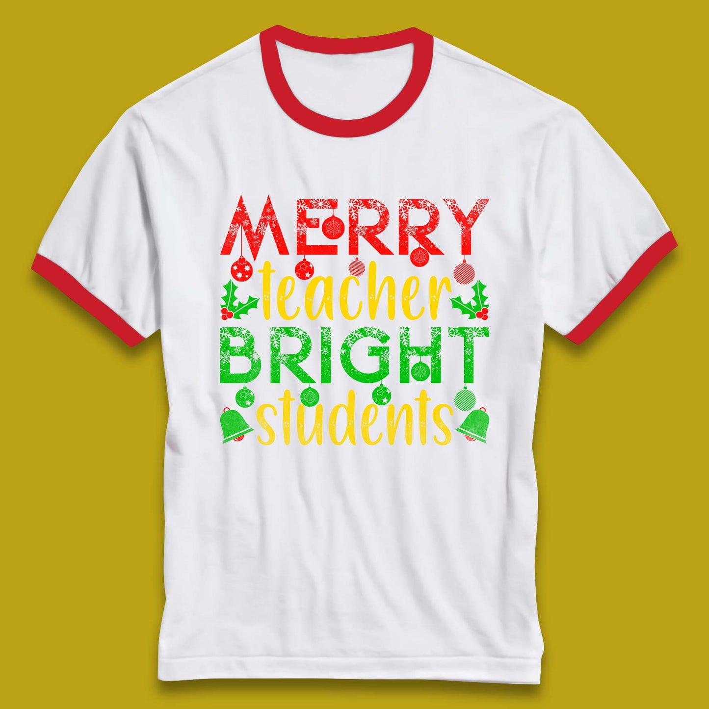 merry teacher bright students christmas ringer t shirt