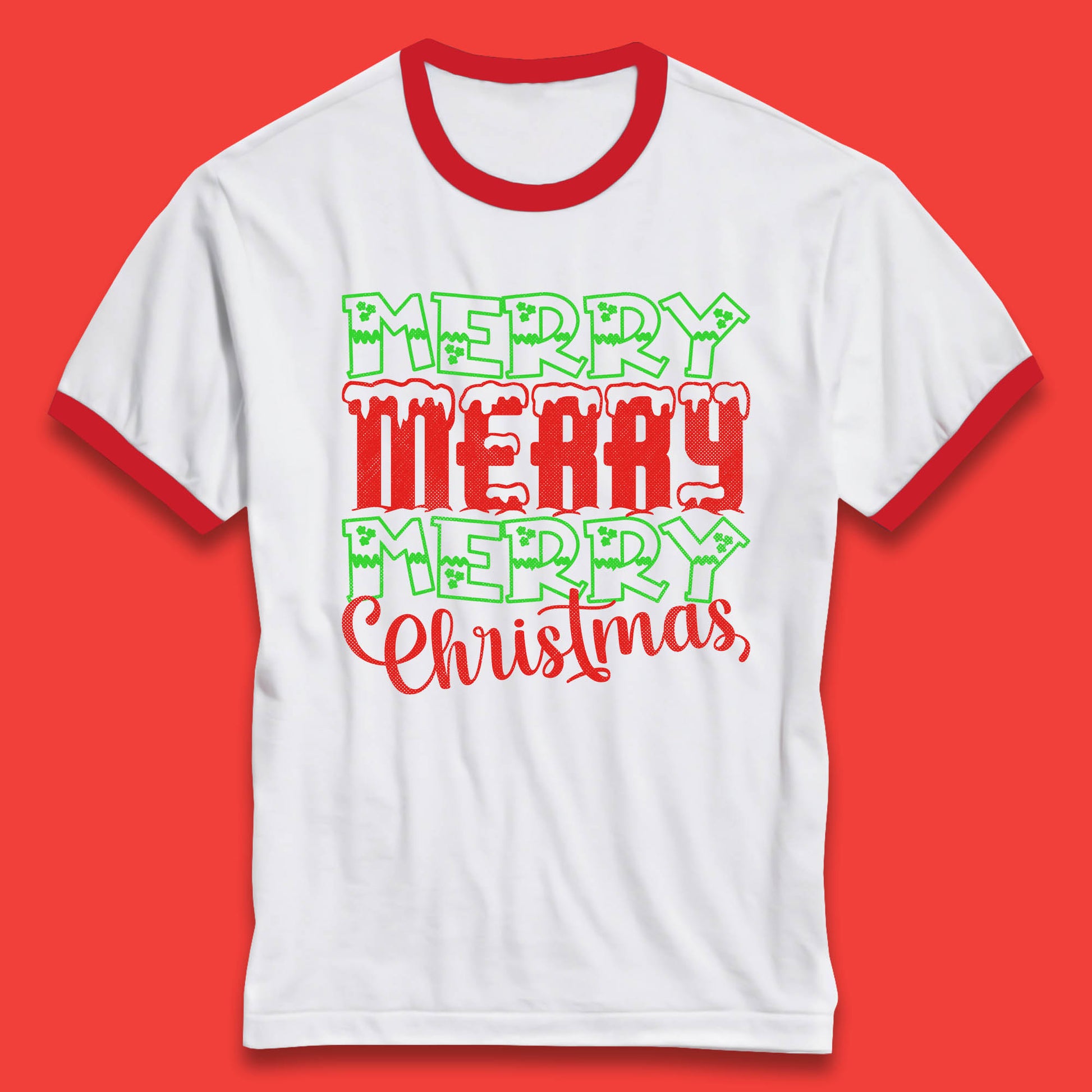 merry merry merry christmas ringer t shirt