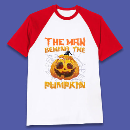 The Man Behind The Pumpkin Halloween Pregnancy Baby Announcement New Dad Gift Baseball T Shirt