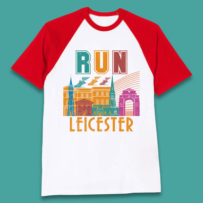 Run Leicester Festival Leicester Skyline Souvenir Race Leicester Running Baseball T Shirt