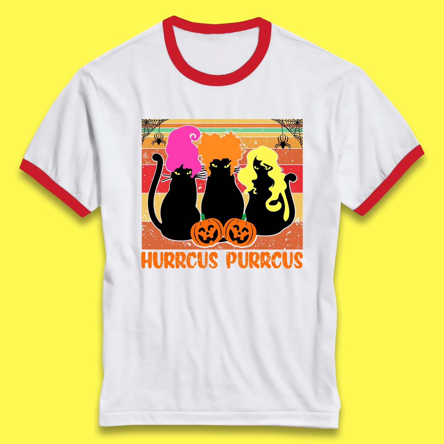 Vintage Halloween Witches Hurrcus Purrucs Scary Cat Horror Pumpkin Faces Hocus Pocus Halloween Costume Ringer T Shirt