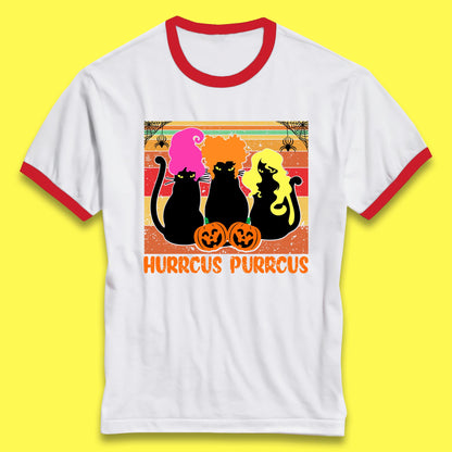 Vintage Halloween Witches Hurrcus Purrucs Scary Cat Horror Pumpkin Faces Hocus Pocus Halloween Costume Ringer T Shirt