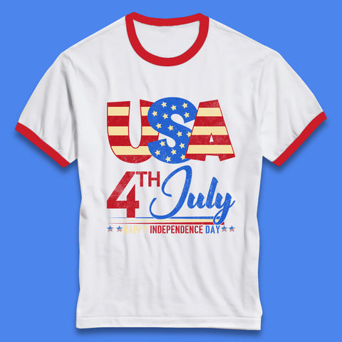 USA 4th July Happy Independence Day Celebration Patriotic Ringer T Shirt