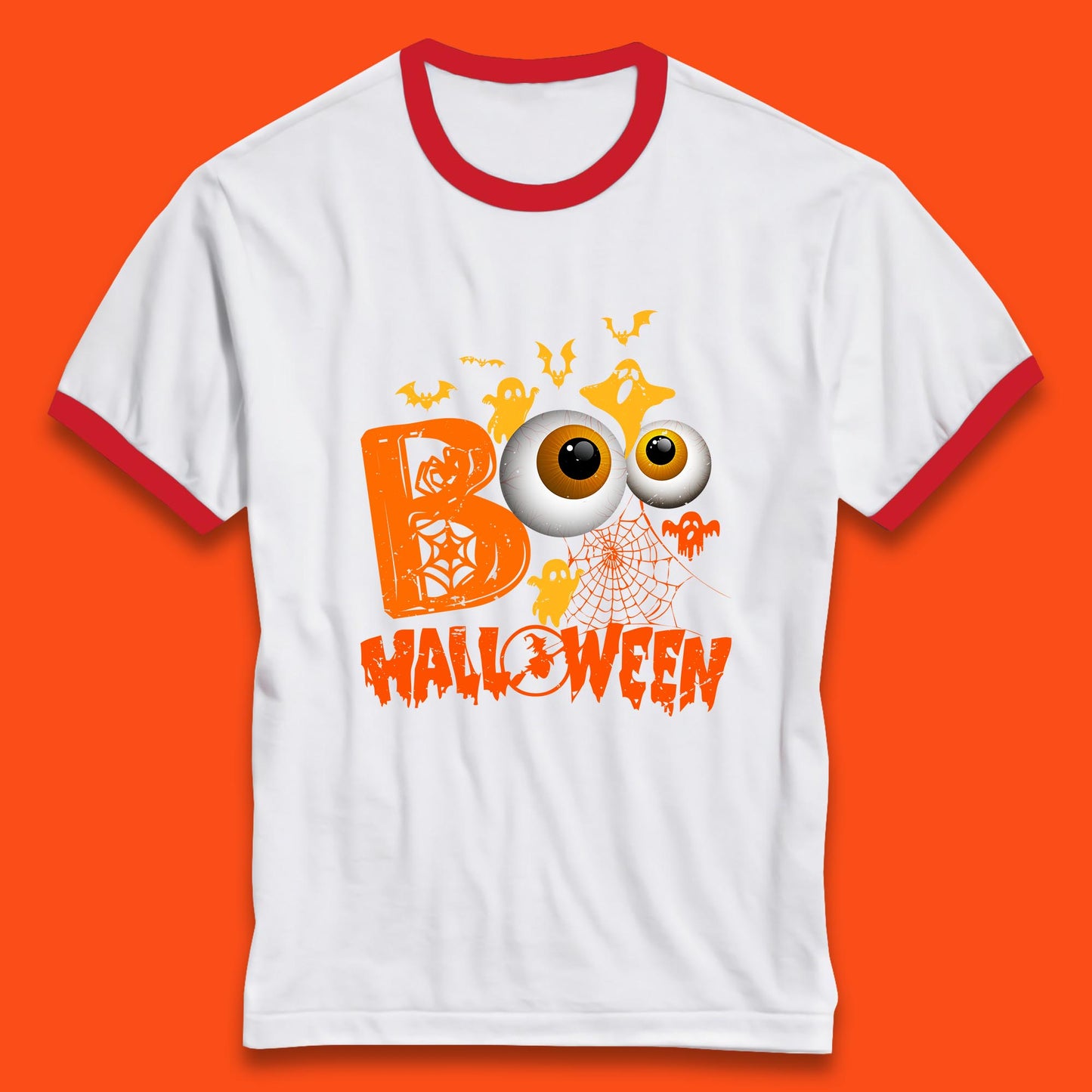 Halloween Spooky Boo Eye Balls Funny Halloween Boo Ghost Spooky Season Ringer T Shirt