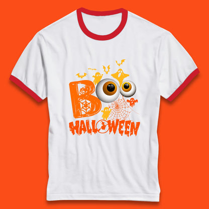 Halloween Spooky Boo Eye Balls Funny Halloween Boo Ghost Spooky Season Ringer T Shirt