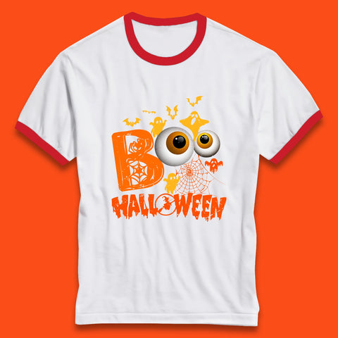 Halloween Spooky Boo Eye Balls Funny Halloween Boo Ghost Spooky Season Ringer T Shirt