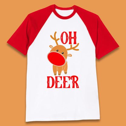 reindeer oh deer christmas rudolph baseball t shirt