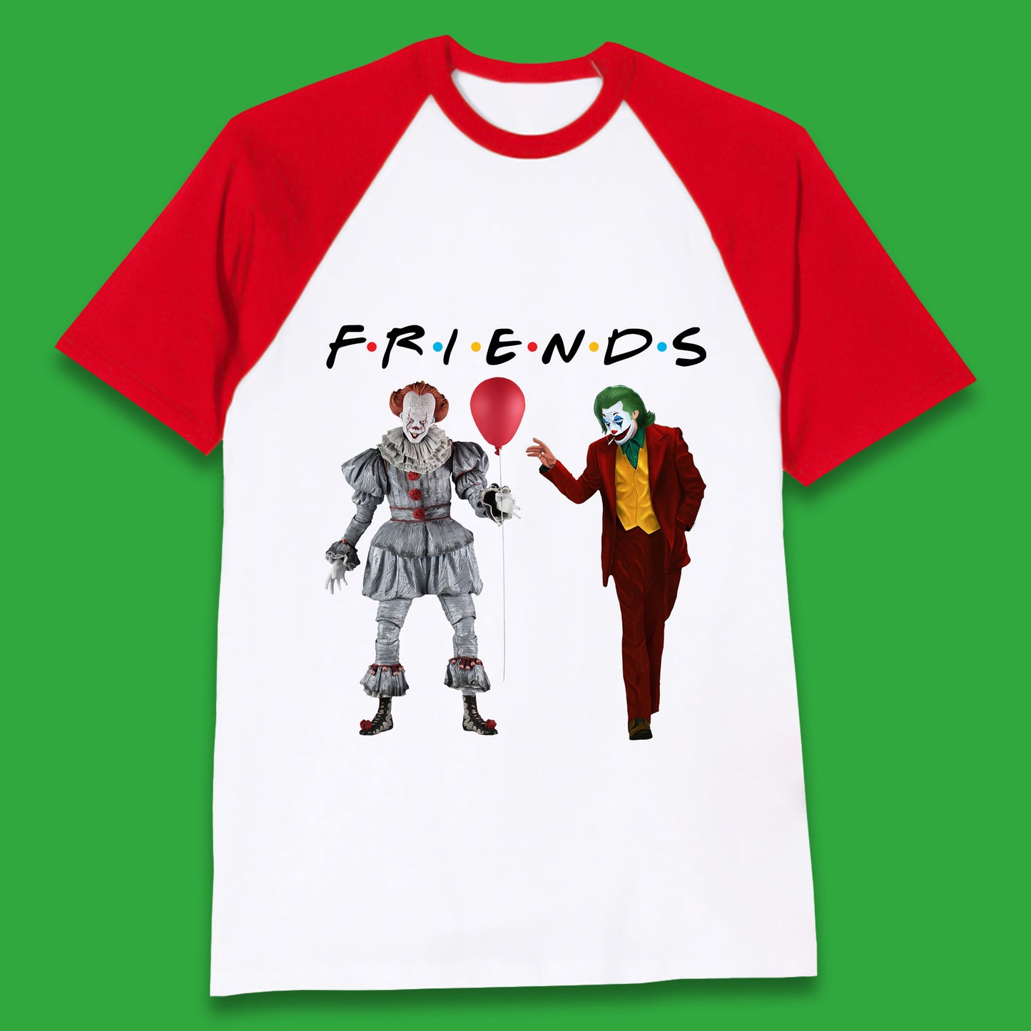 IT Pennywise Clown And Joker Friends Inspired Horror Scary Halloween Movie Characters Baseball T Shirt
