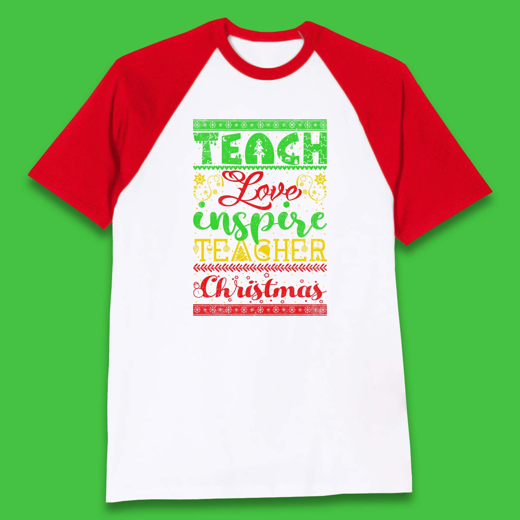 Teach Love Inspire Teacher Christmas Teacher Appreciation Xmas Baseball T Shirt