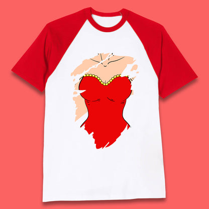 Beautiful Sexy Glamour Blonde Girl Stylish Trendy Dressing In Red Mini Dress Baseball T Shirt