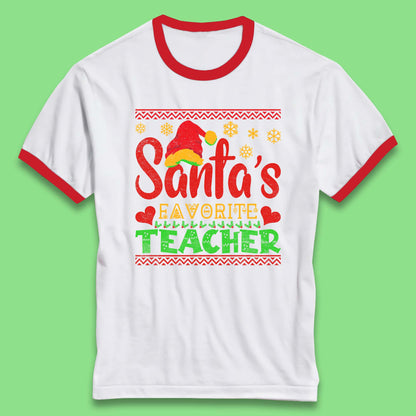 christmas santas favorite teacher ringer t shirt