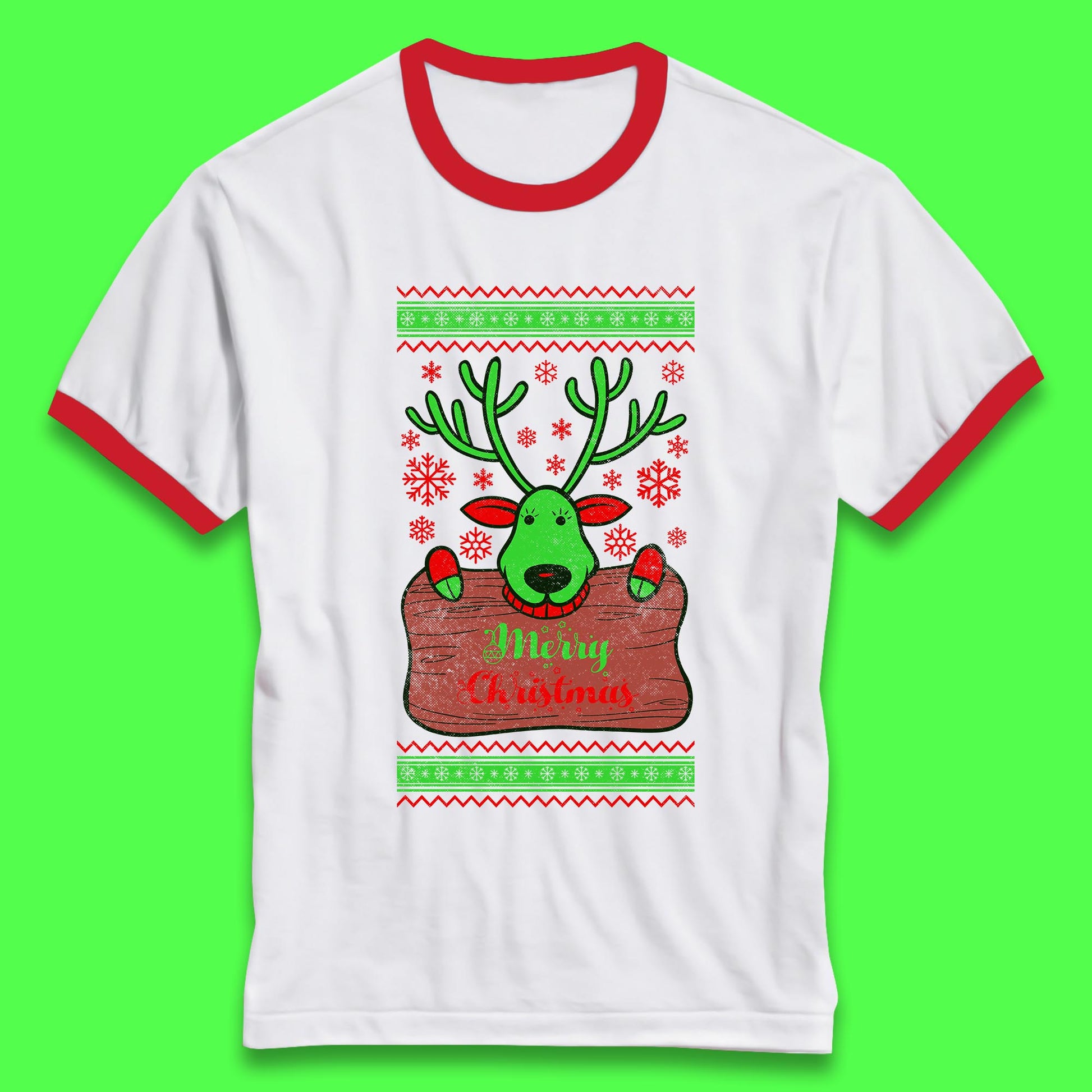 merry christmas reindeer ringer t shirt