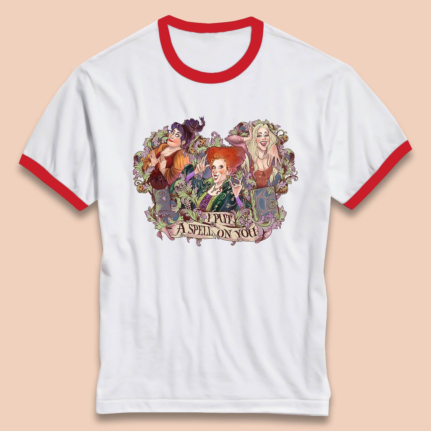 I Putt A Spell On You Halloween Sanderson Sisters Hocus Pocus Vintage Witches Ringer T Shirt