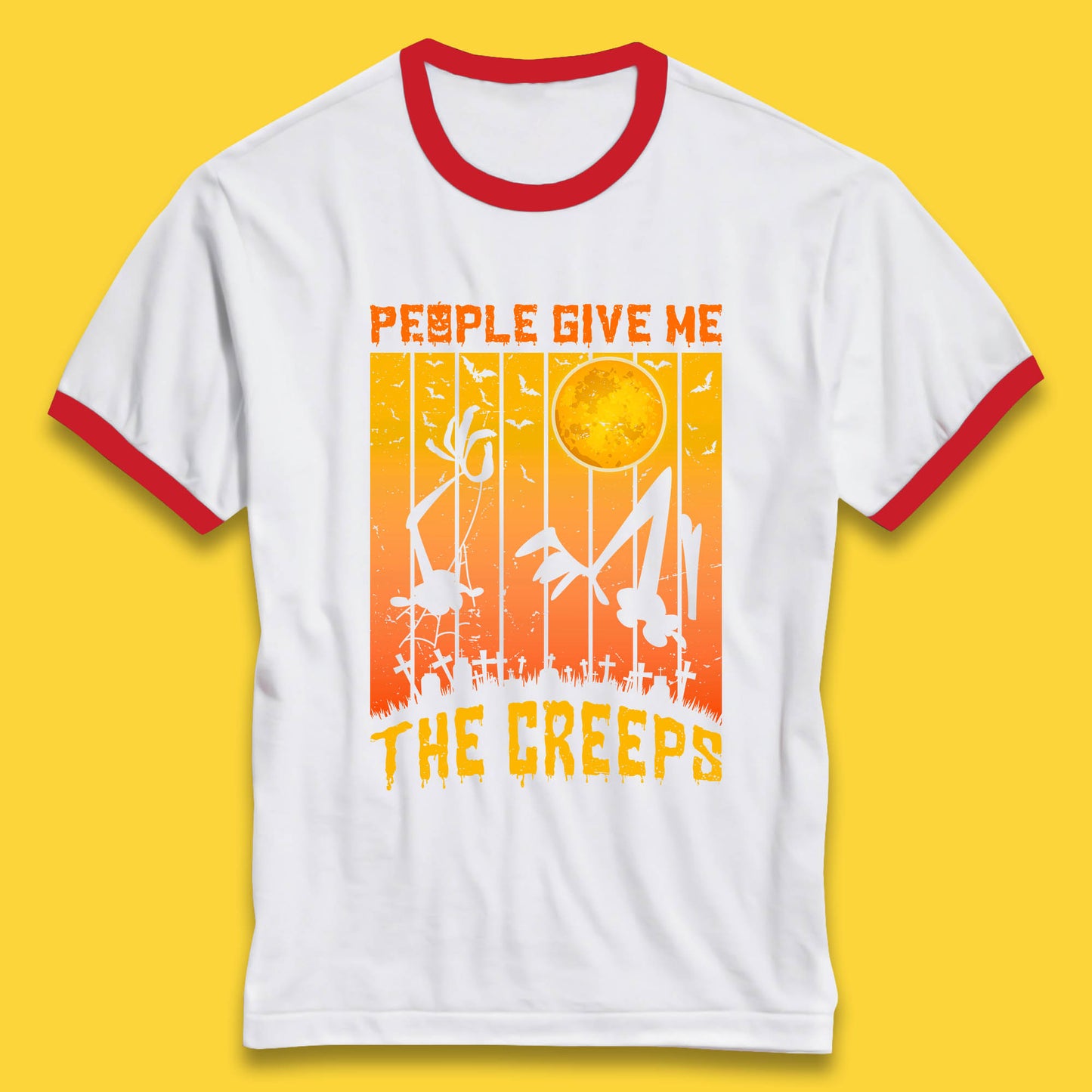 People Give Me The Creep Halloween Horror Scary Graveyards Full moon Flying Bats Ringer T Shirt