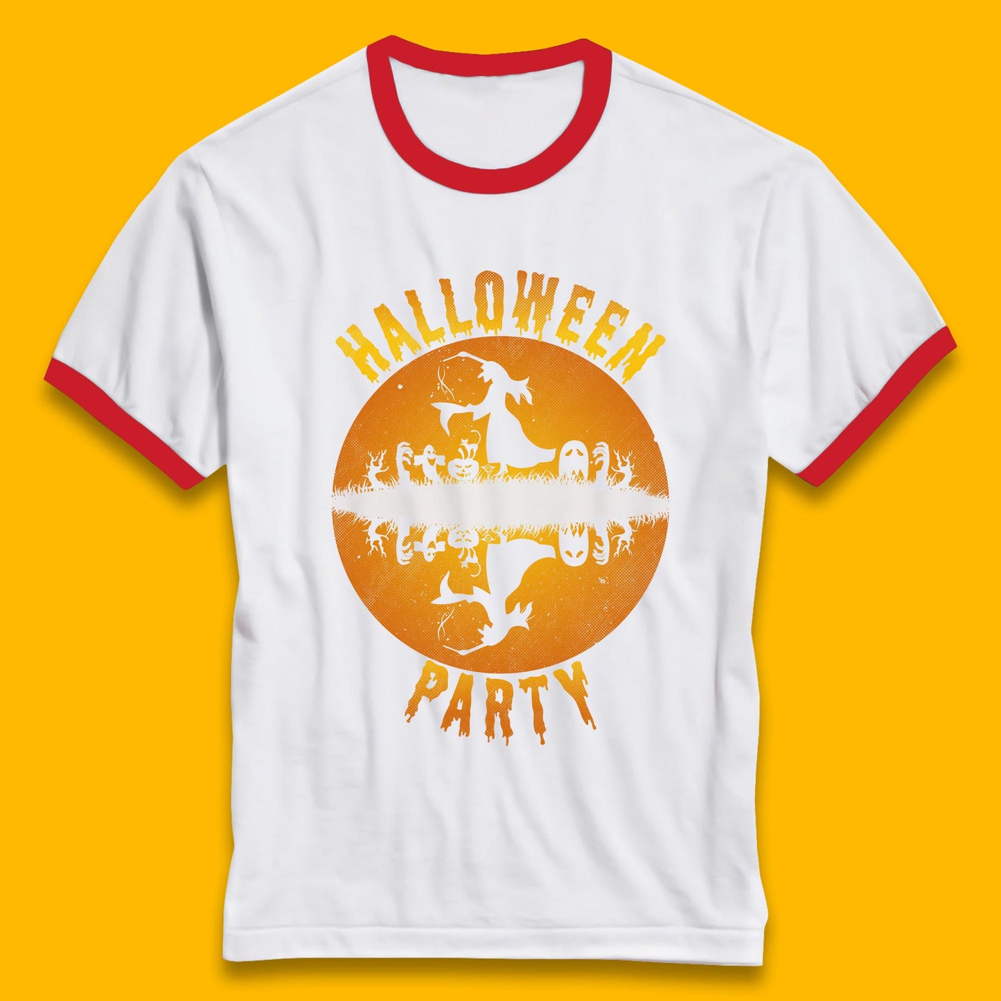 Halloween Party Flying Witch Horror Scary Spooky Season Scary Boo With Full Moon Ringer T Shirt