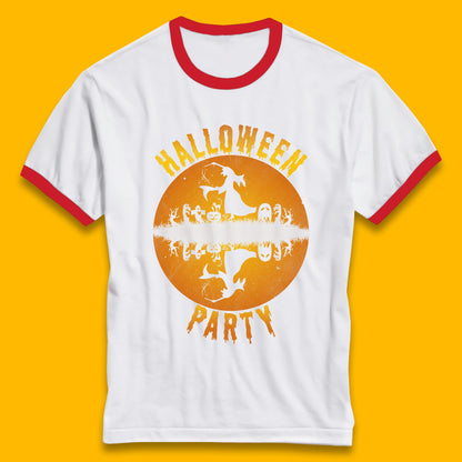 Halloween Party Flying Witch Horror Scary Spooky Season Scary Boo With Full Moon Ringer T Shirt