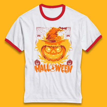 Halloween Scary Pumpkin Face Jack O Lantern Horror Halloween Night Ringer T Shirt
