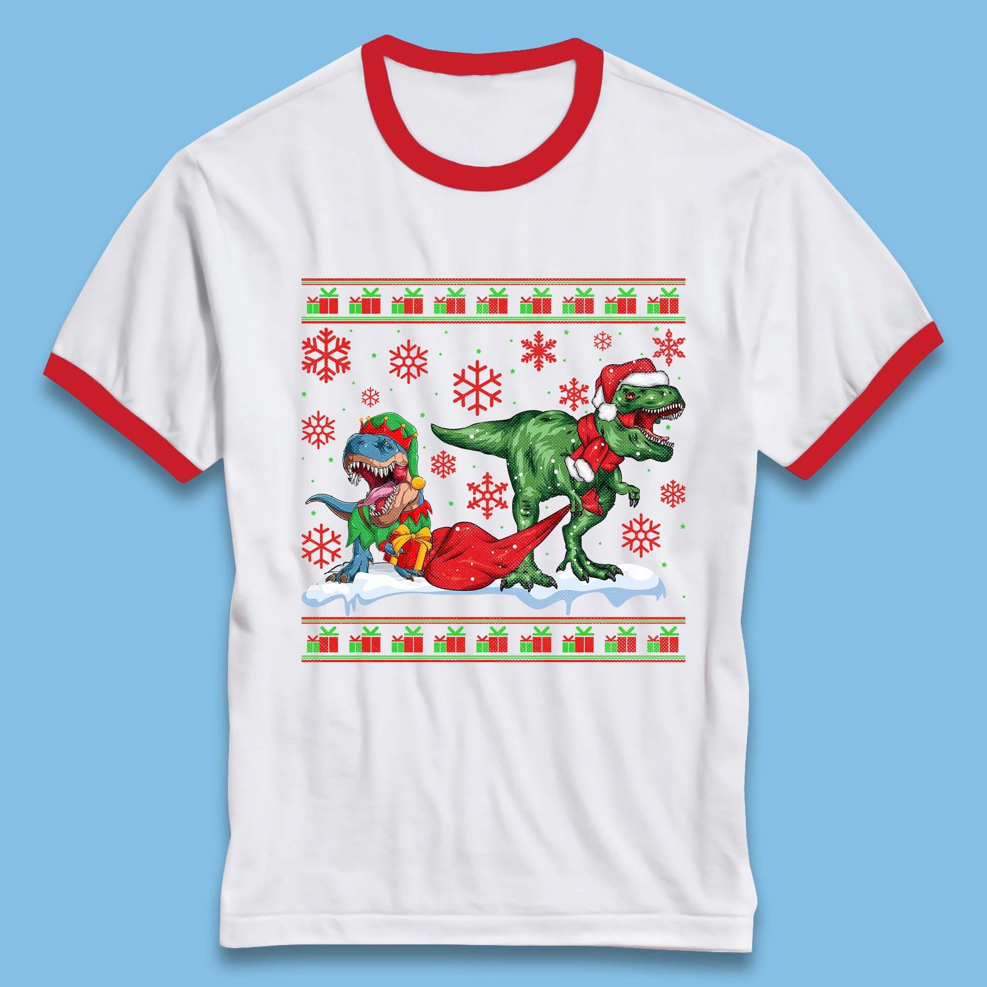 santa & elf costume ringer t shirt