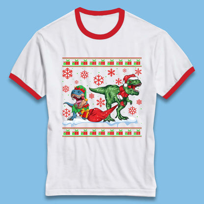 santa & elf costume ringer t shirt