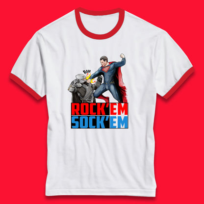Rock'Em Sock'Em Batman V Superman Dawn Of Justice DC Comics Superheroes Fighting The Ultimate Face Off Ringer T Shirt