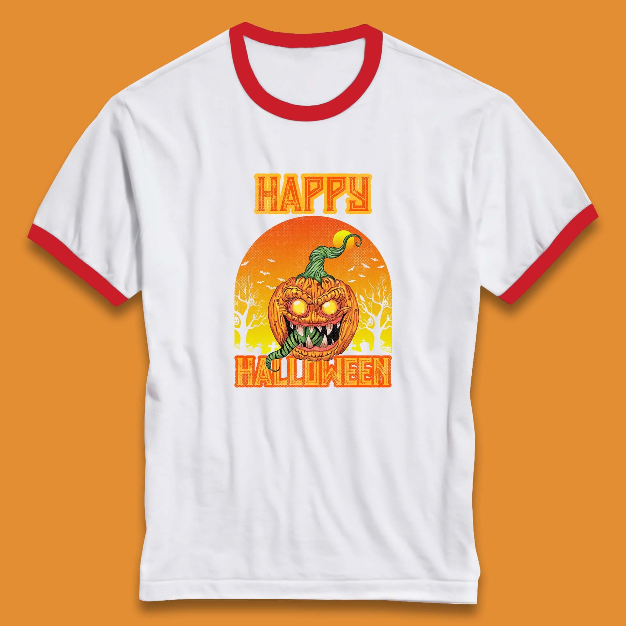 Happy Halloween Zombie Monster Pumpkin Jack-o-lantern Spooky Season Ringer T Shirt