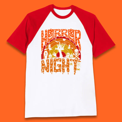 Halloween Horror Night Vintage Rainbow Flying witches Scary Boo Spooky Festive Night Baseball T Shirt