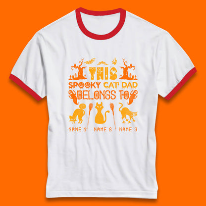 Personalised Halloween This Spooky Cat Dad Belongs To Your Cat Name Customized Halloween Cat Ringer T Shirt