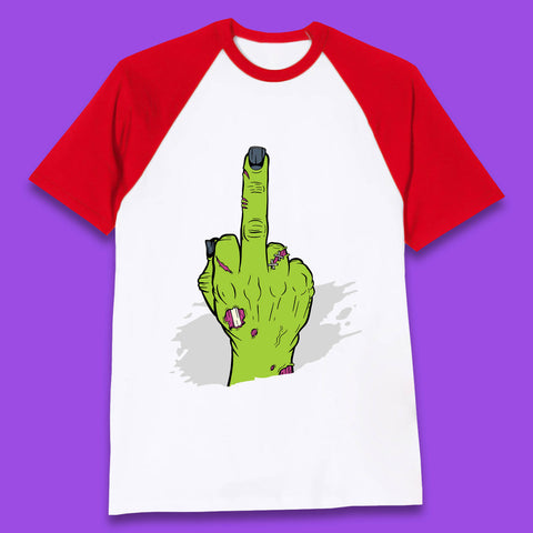 Halloween Green Zombie Hand Showing The Middle Finger Sarcastic Rude Baseball T Shirt