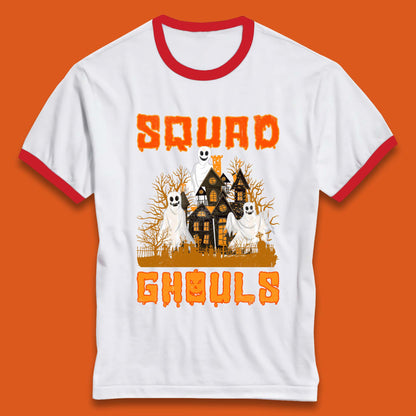 Squad Ghouls Halloween Boo Ghost Horror Scary Haunted House Ringer T Shirt