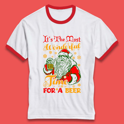 santa drinking beer ringer t shirt